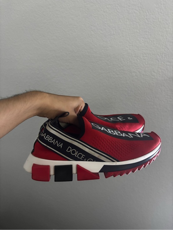 Dolce & Gabbana Shoes - Dolce & Gabbana Red and Black Slip-On Knit Sneakers (READ DESCRIPTION)